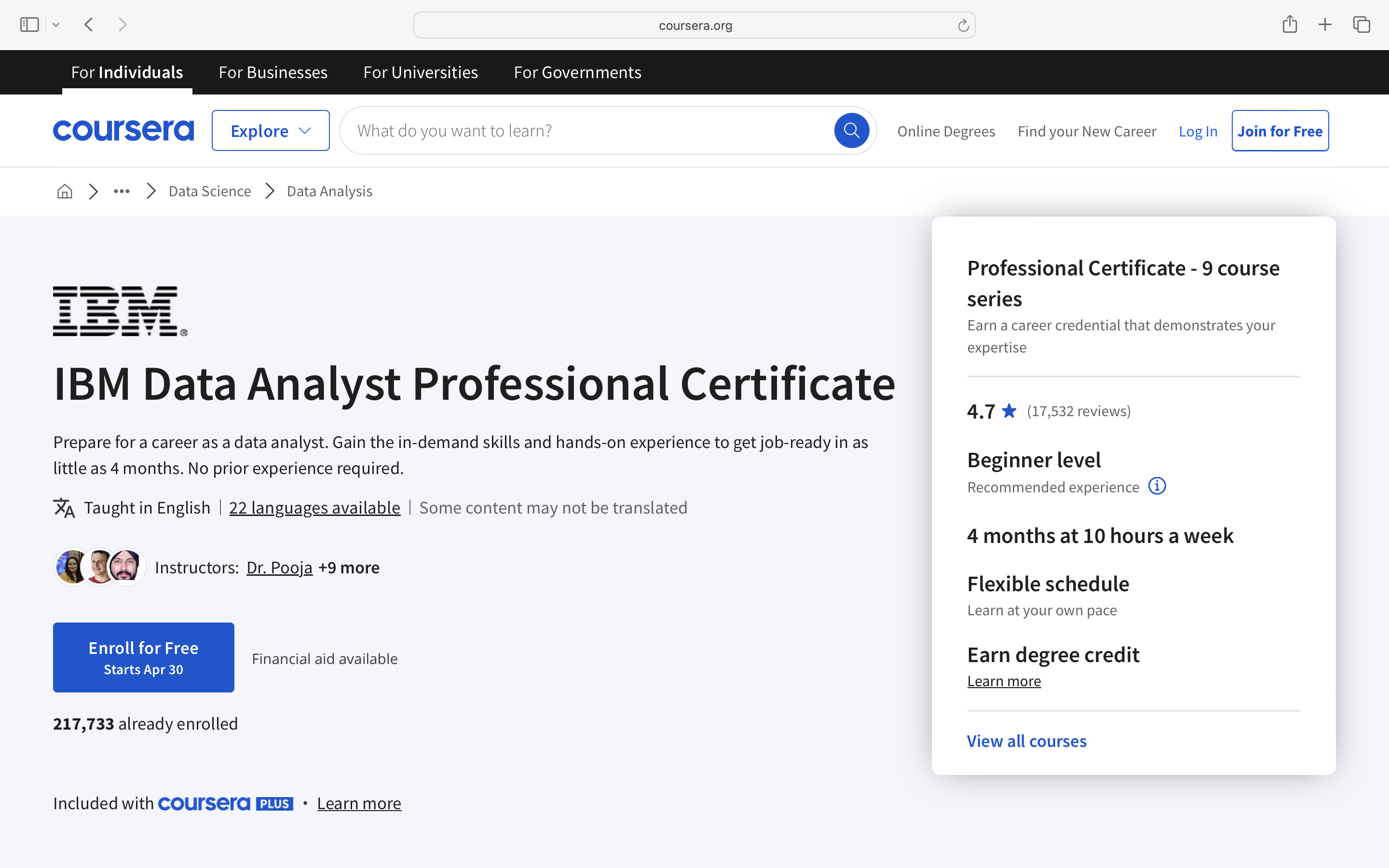 IBM Data Analyst Professional Certificate on Coursera