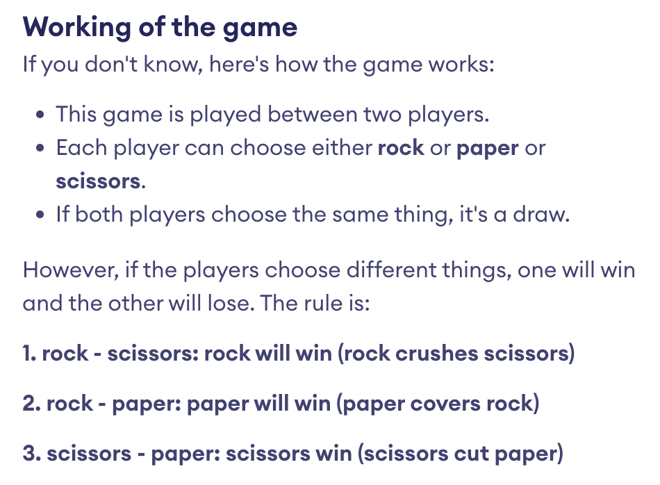 Workflow of Rock Paper Scissors game